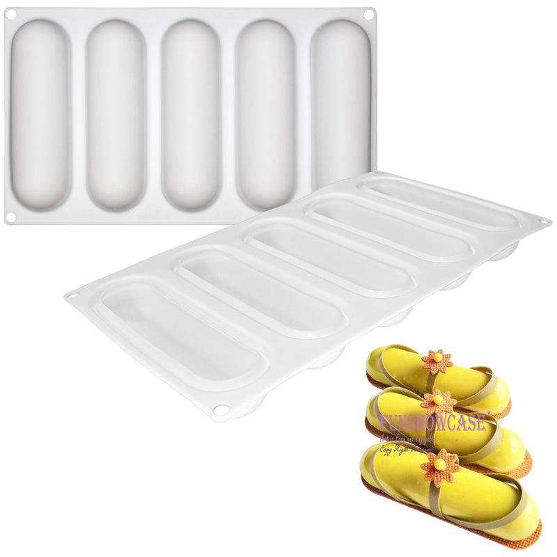 Pillow Glaze Cake Dessert Silicone Mold Tray 5 Cavity 5.7x1.8x1.2inch