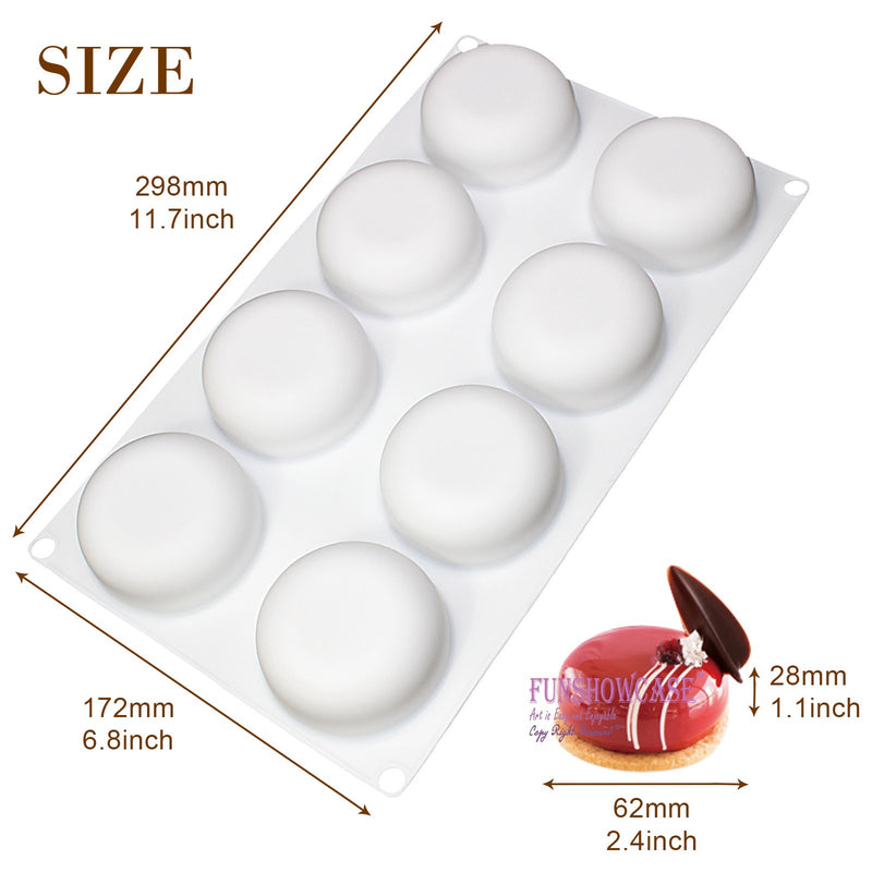 Curved Round Stone Silicone Mold Tray 8 Cavity 2.4x2.4x1.1inch