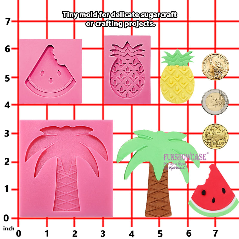Aloha Beach Fondant Silicone Molds Coconut Tree Pineapple Watermelon 3 Count