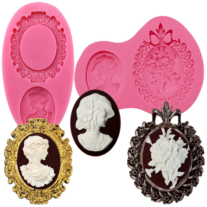 Cameo Rose and Victorian Lady Brooch Silicone Molds 2-Count