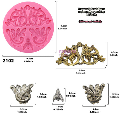Floral Medallion Flourish Scrollwork Frame Silicone Molds 4-Count
