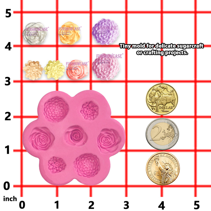 7-Cavity Mini Rose Flowers Fondant Silicone Mold