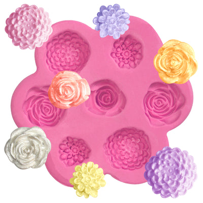 7-Cavity Mini Rose Flowers Fondant Silicone Mold