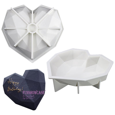 Diamond Heart Cake Baking Silicone Mold Tray 7.3x7x2inch