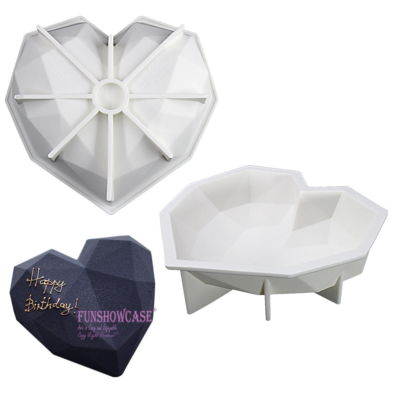 Diamond Heart Cake Baking Silicone Mold Tray 7.3x7x2inch