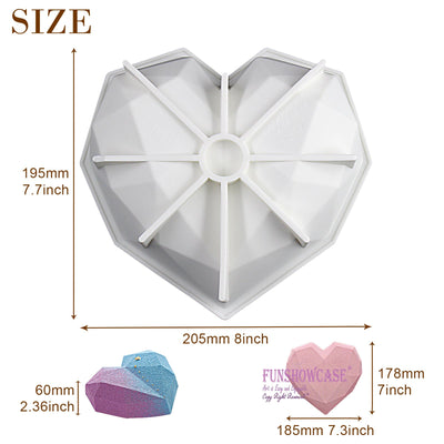 Diamond Heart Cake Baking Silicone Mold Tray 7.3x7x2inch