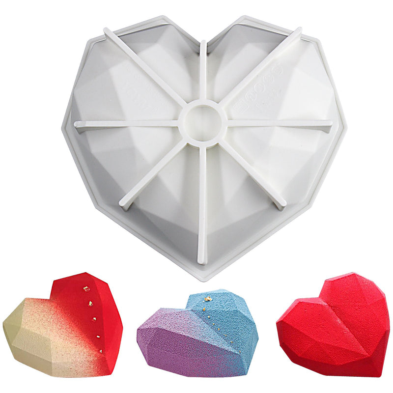 Diamond Heart Cake Baking Silicone Mold Tray 7.3x7x2inch