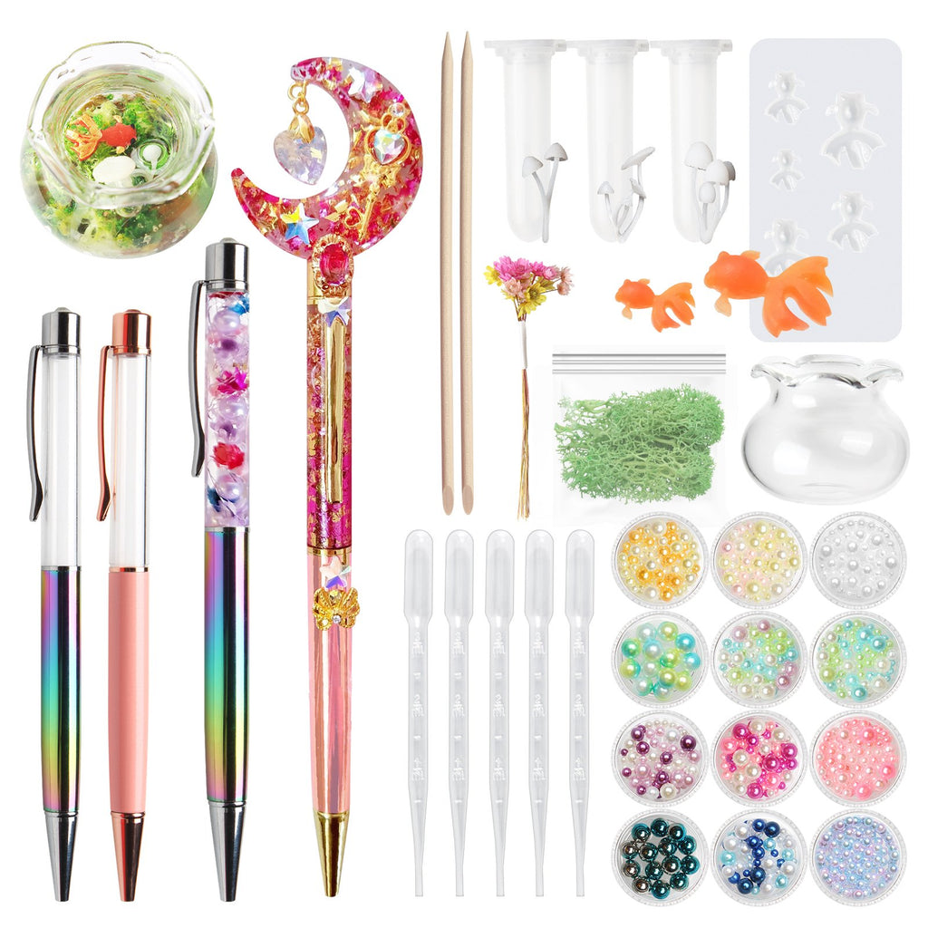 Resin Herbarium Floral Ballpoint Pens Shaker and Miniature Koi Fish Silicone Mold Craft Set 32 Kits