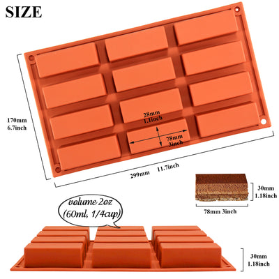 Narrow Rectangle Bars Silicone Mold 12-cavity 2-Bundle