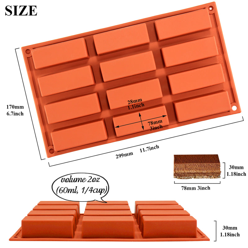 Narrow Rectangle Bars Silicone Mold 12-cavity 2-Bundle