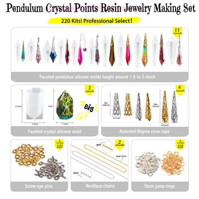 Pendulum Crystal Point Resin Silicone Molds Set Jewelry Casting 220-Kit