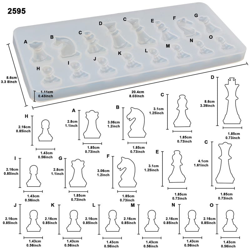 Chess Silicone Resin Mold 16-cavity Height 1.1-3.4inch