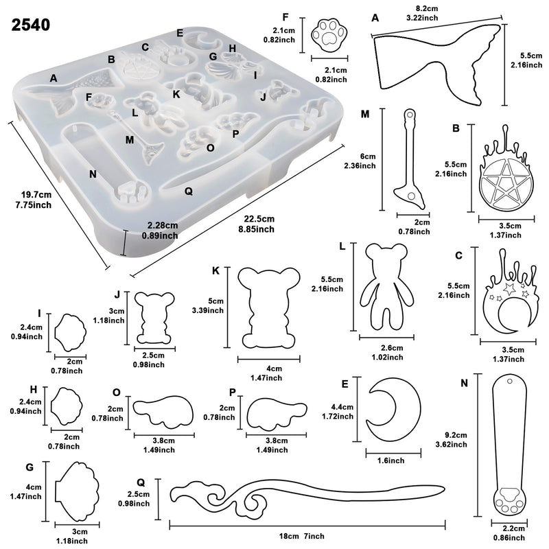 Resin Casting Molds Jewelry Making 218-kit, Chess|3 Eyed Kitty|Hair Pin Silicone Tray