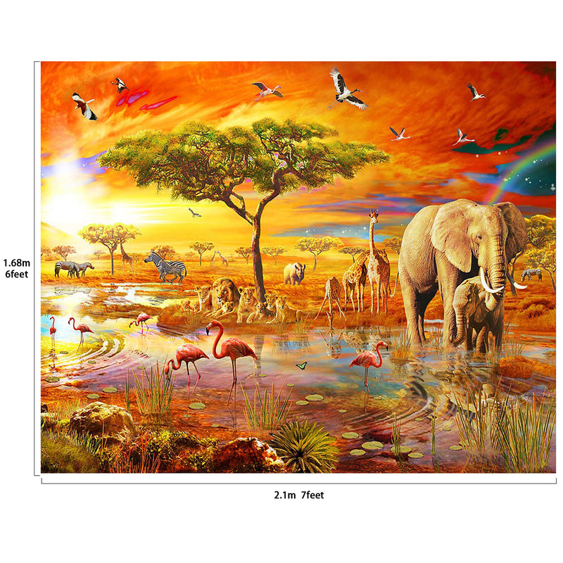 Tropical African Forest Jungle Backdrop Sunset Elephant in Lake 7x6feet