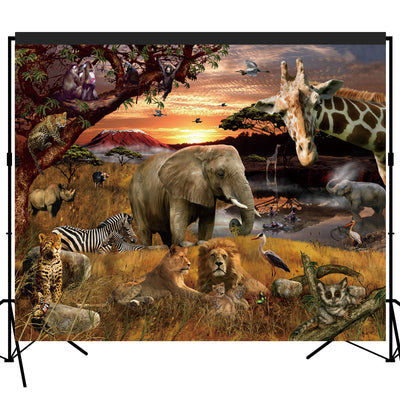 Tropical African Forest Jungle Backdrop Sunset Elephant Giraffe 7x6feet