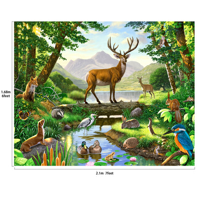 Woods Animals Deer by Lake Backdrop 7x6feet