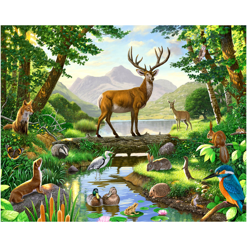 Woods Animals Deer by Lake Backdrop 7x6feet