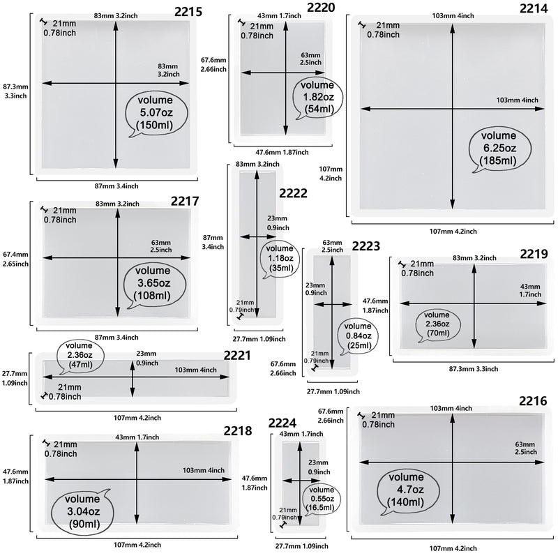 Square and Rectangle Geometric Resin Silicone Molds 11-Count