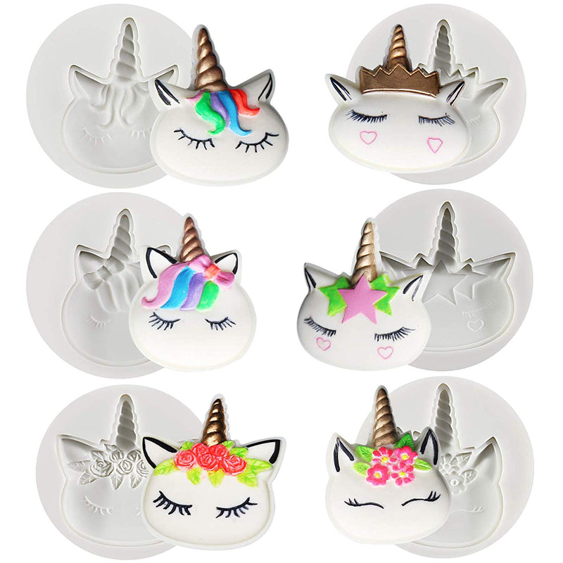 Unicorn Face Fondant Silicone Molds 6-Count 2.1inch High