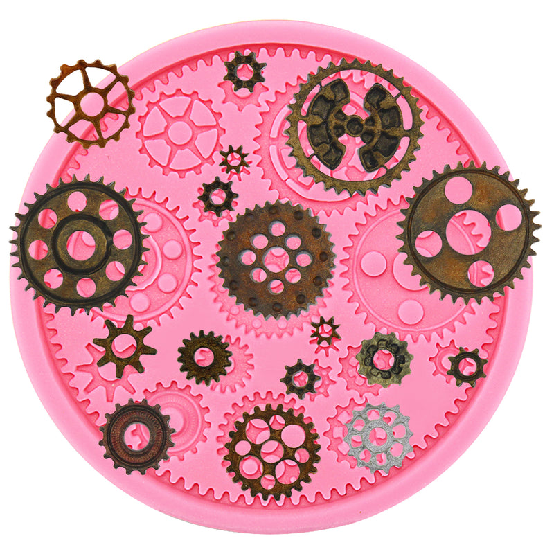 Steampunk Clock Gears Silicone Mold 17-cavity