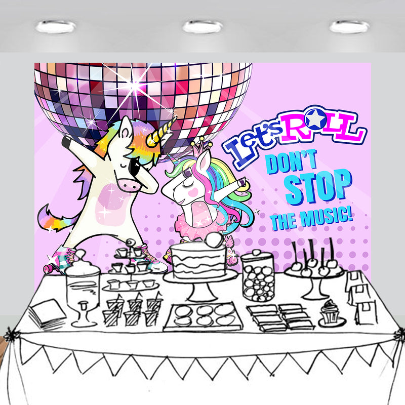 Unicorn Skate Party Backdrop 7x5feet