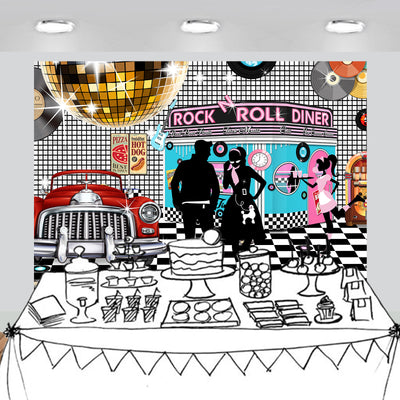 50s Sock Hop Dinner Backdrop 7x5feet