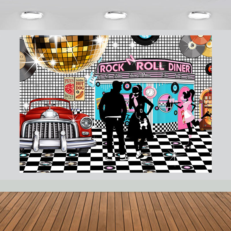 50s Sock Hop Dinner Backdrop 7x5feet