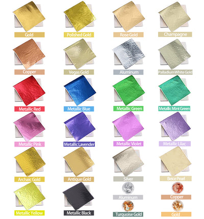 Imitation Gold Foil Leaf Paper Flakes Metallic Gilding 22 Colors Pack of 134