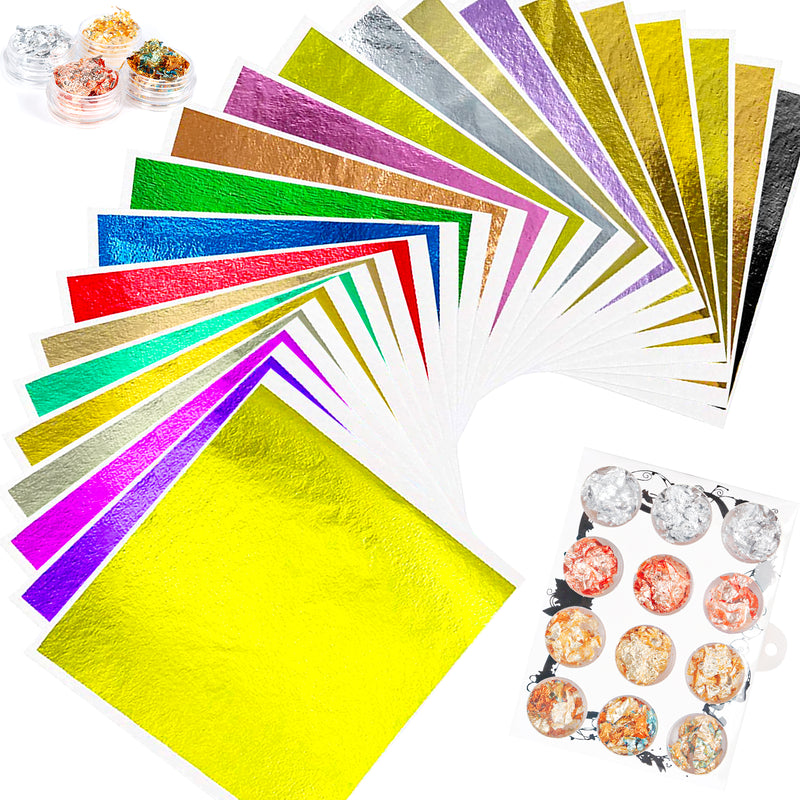 Imitation Gold Foil Leaf Paper Flakes Metallic Gilding 22 Colors Pack of 134