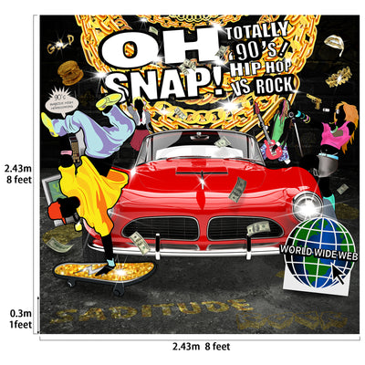 90s Hip Hop vs Rock Party Backdrop 8x8 feet