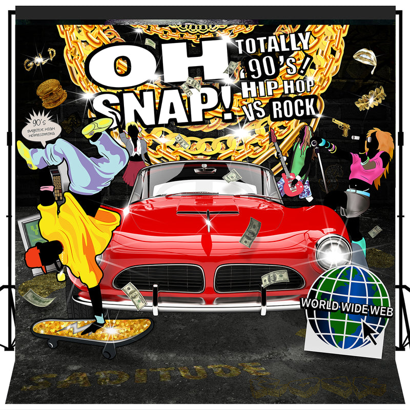 90s Hip Hop vs Rock Party Backdrop 8x8 feet