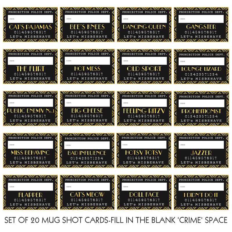 Roaring 20s Mug Shot Photo Booth Props|Height Chart Backdrop|Wanted Sign Posters 26-Count