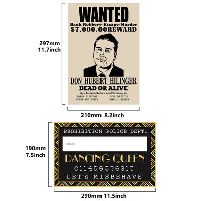 Roaring 20s Mug Shot Photo Booth Props|Height Chart Backdrop|Wanted Sign Posters 26-Count