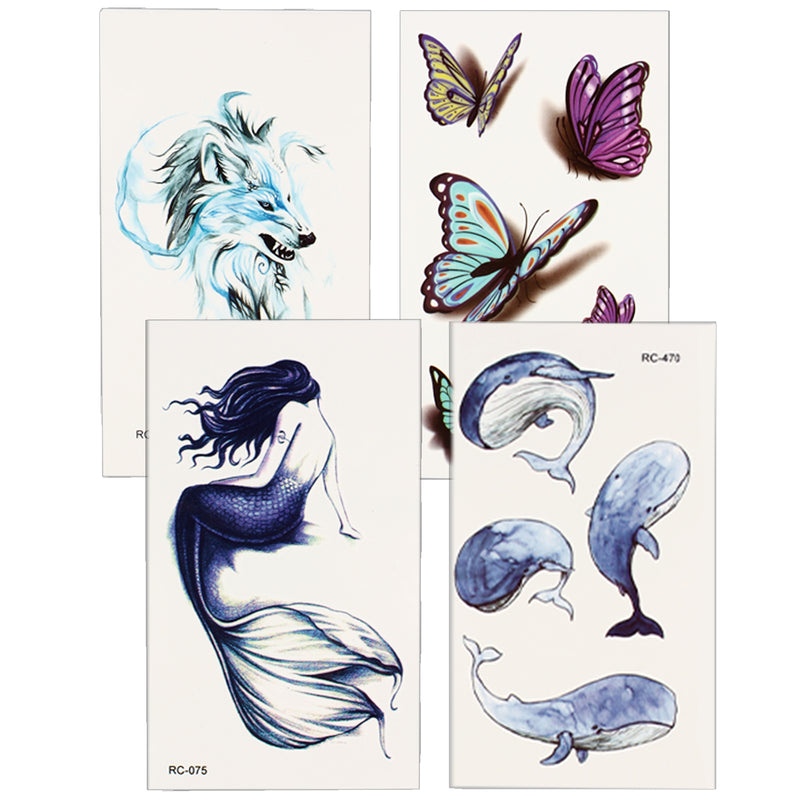 Water transfer Stickers 4-count Whale|Mermaid|Wolf|Butterfly