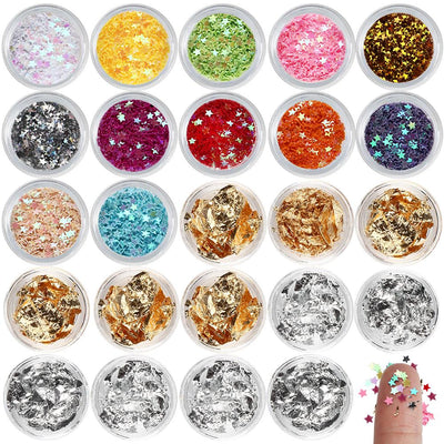 Star Glitter Confetti and Foil Paillette Chips 24-pot