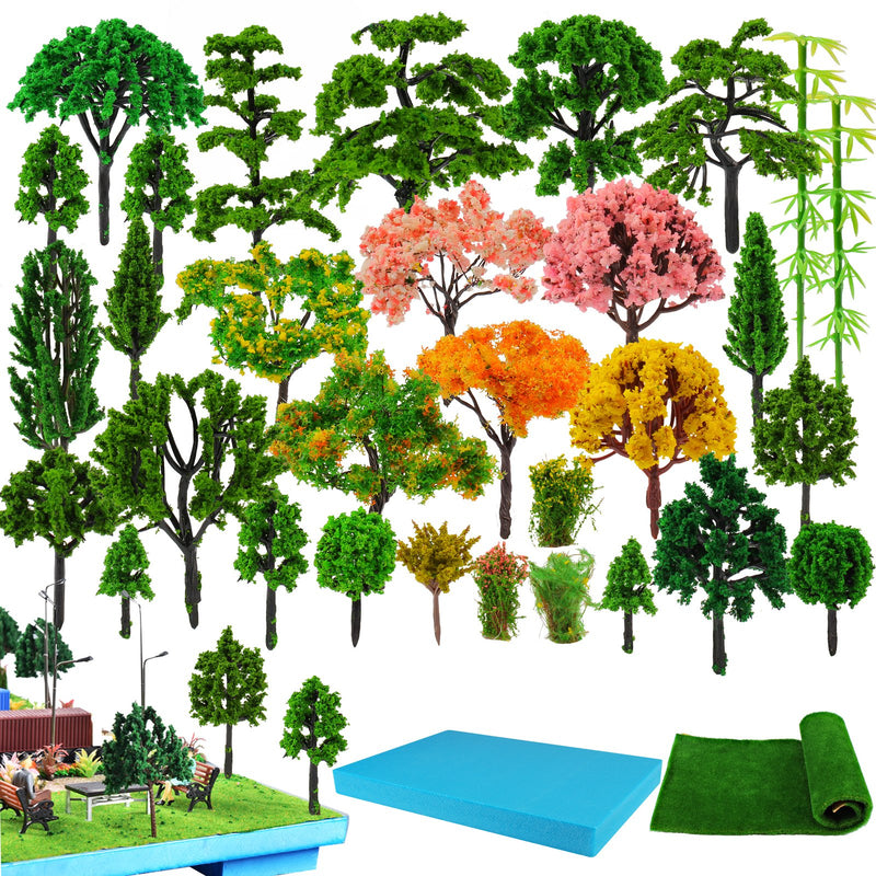 Model Trees Set with Grass Turf & Foam Boad 101-count Realistic Scenery/Diorama/Terrarium/Cake Decoration
