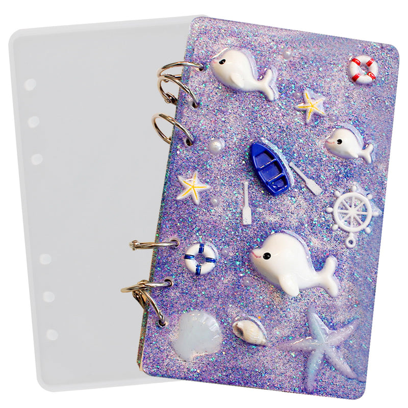 Notebook Cover Silicone Resin Mold with 6 Matching Book Rings-A6 7.2x4.4inch