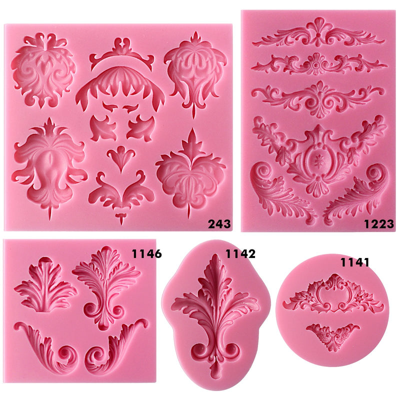 Baroque Scroll and Lace Silicone Molds 5-Count