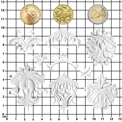 Baroque Style Floral Fire Lace Fondant Silicone Mold 13-cavity