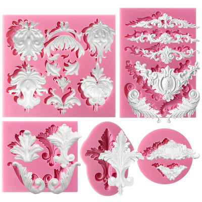 Baroque Scroll and Lace Silicone Molds 5-Count