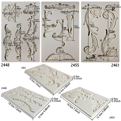 Baroque Ornament Curlicues Silicone Molds 3-count Cherub|Birdbath|Scrollworks|Art Deco Lace