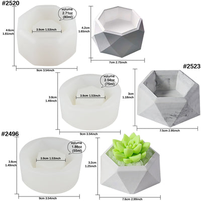 Faceted Geometry Bowl Flower Pot Silicone Molds 3-count 2.5inch 2.8inch 2.9inch