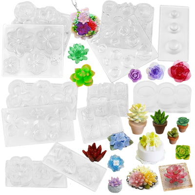 Succulent Flower & Pot Silicone Resin Molds Set of 6 Mini Trays