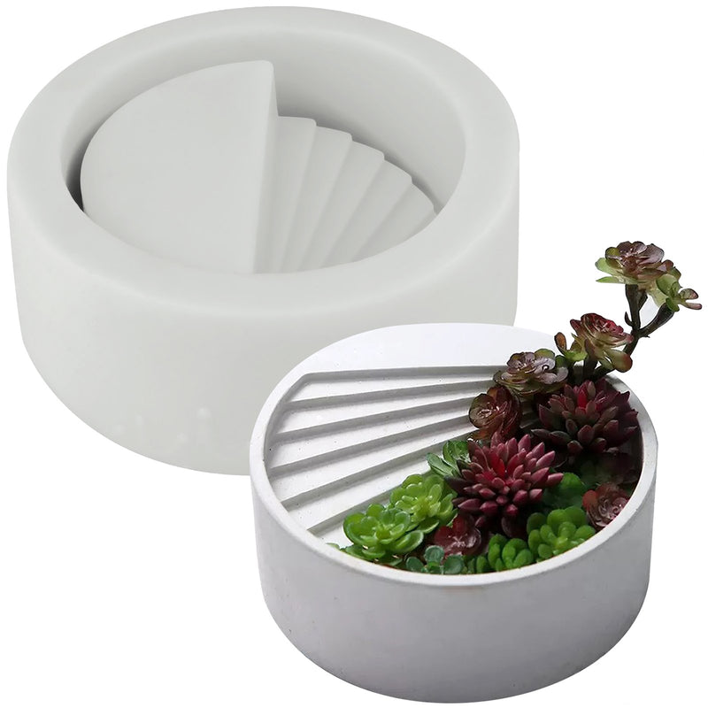Round Terraced Flower Pot Silicone Mold 4x1.8inch
