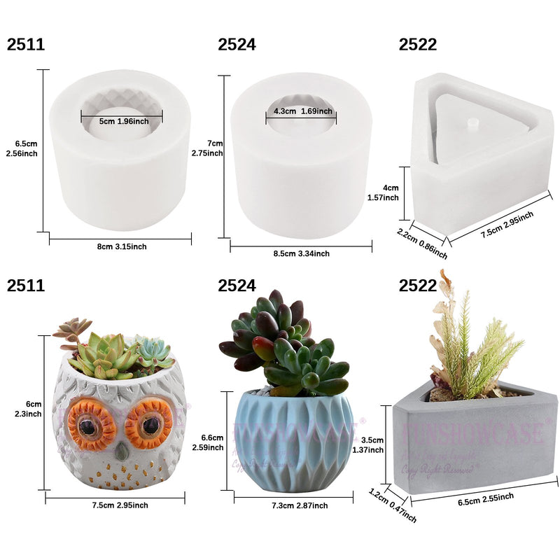 Planter with Drainage Hole Silicone Molds 3-count Triangle|Owl |Urban Chic