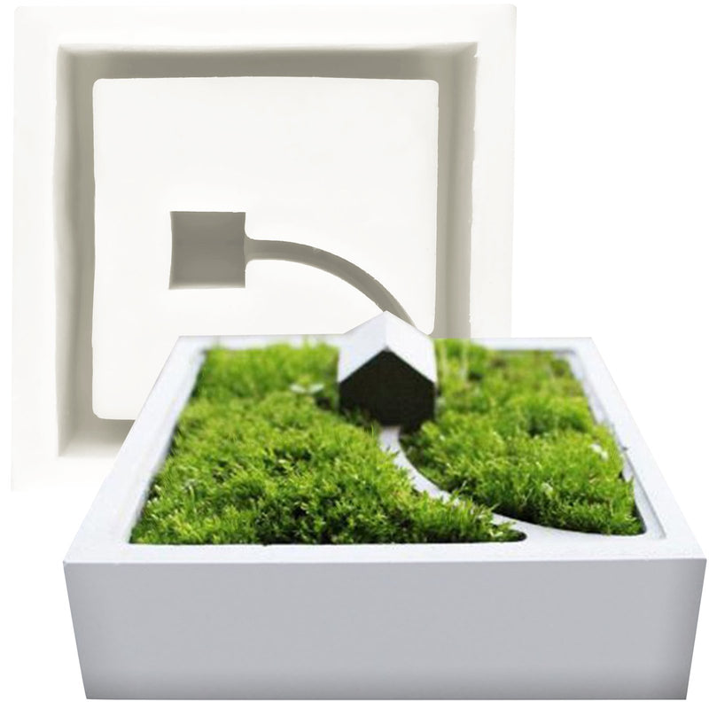 Square with Small House Flower Pot Silicone Mold 3.3x1.2inch