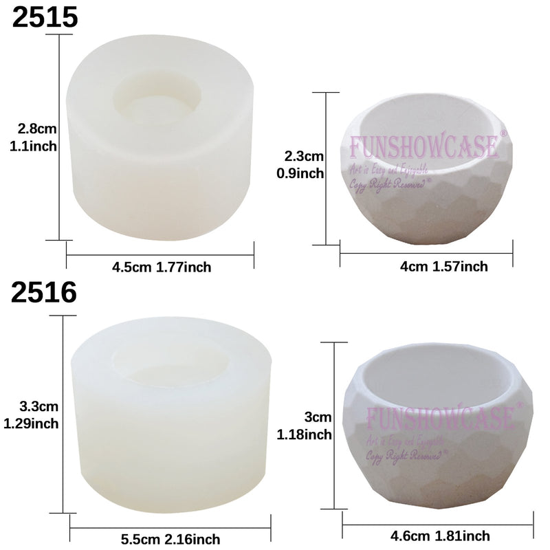 Faceted Round Bowl Flower Pot Silicone Molds 1.8inch 1.6inch, 2-count