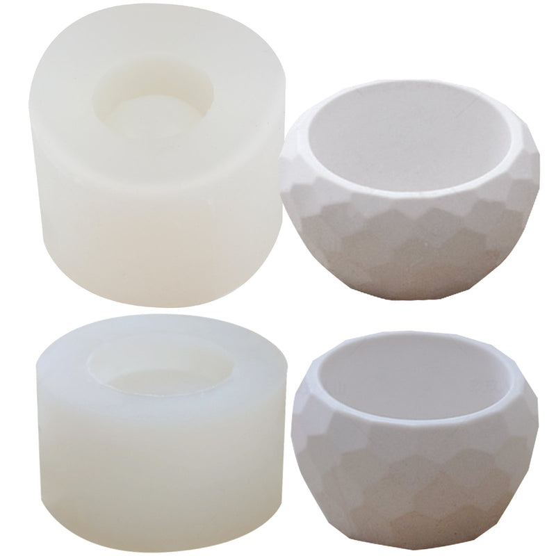 Faceted Round Bowl Flower Pot Silicone Molds 1.8inch 1.6inch, 2-count