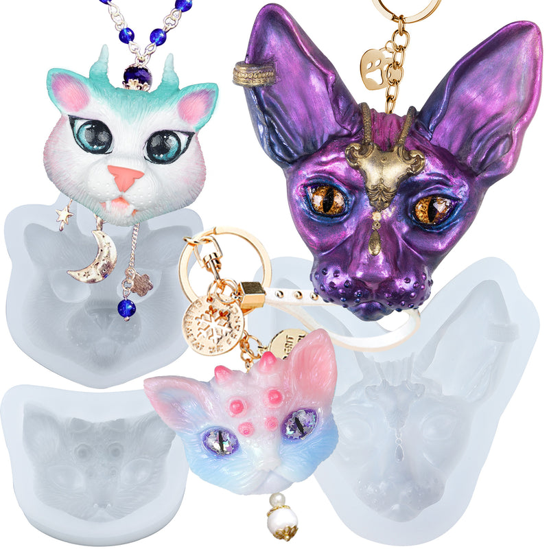 Cat Head Silicone Resin Molds Set 3-count Sphynx|Dragon Cat|Horns