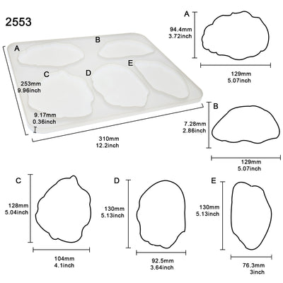 Agate Coaster Silicone Resin Mold, 5-cavity 2.8-5.2inch